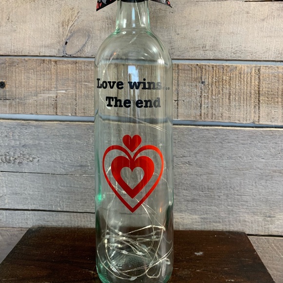 Hand Crafted- ‘Love Wins..’Red fairy light wine bottle lantern with die cut logo - Picture 2 of 9